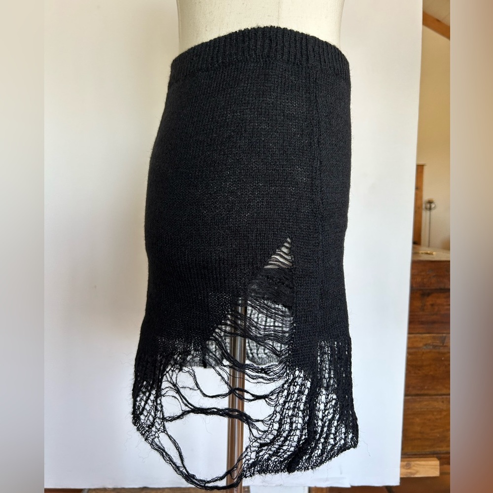 Shredded deconstructed black sheer mini skirt